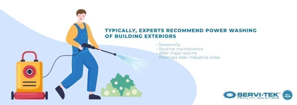 Experts recommend power washing of building exteriors Experts recommend power washing of building exteriors